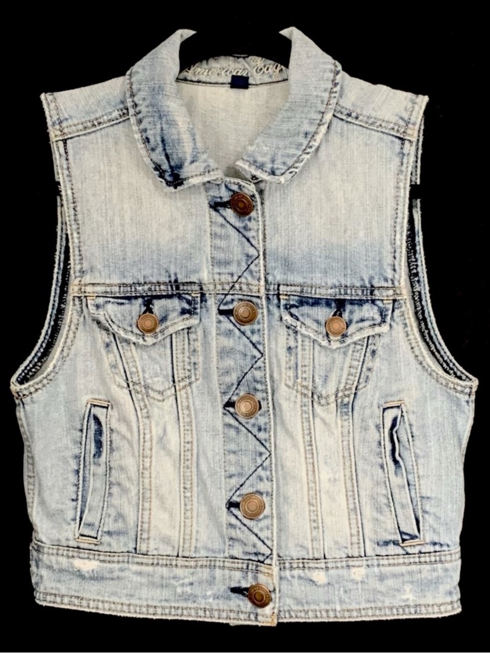 American Eagle Outfitters Distressed Acid Wash Denim Vest